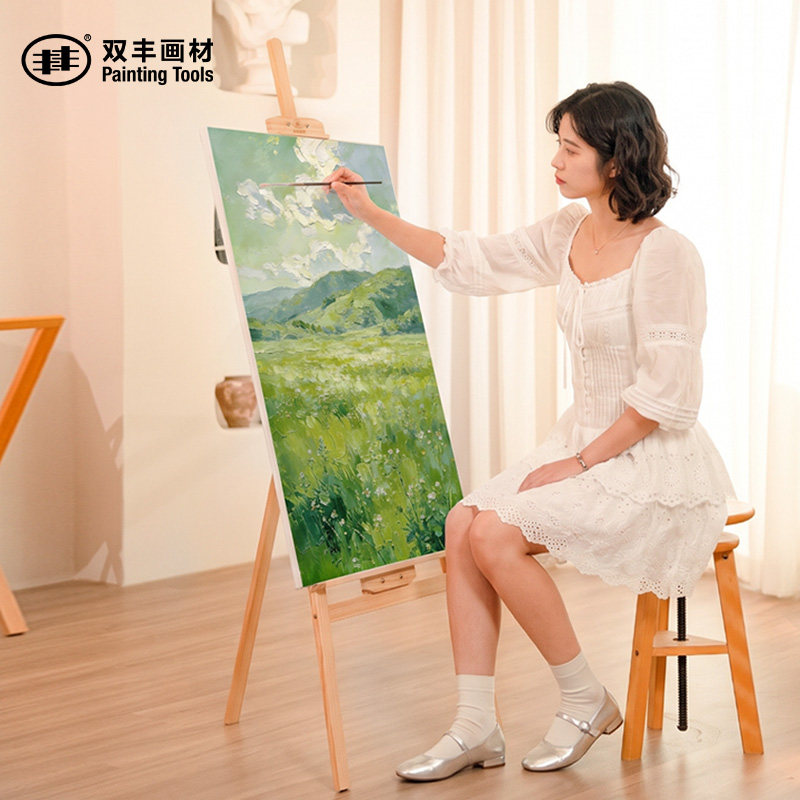 丰丰实木松木画架可折叠支架写生便携画架儿童家用画架美术生专用KT板展示架画室实木素描丙烯油画写生支架子