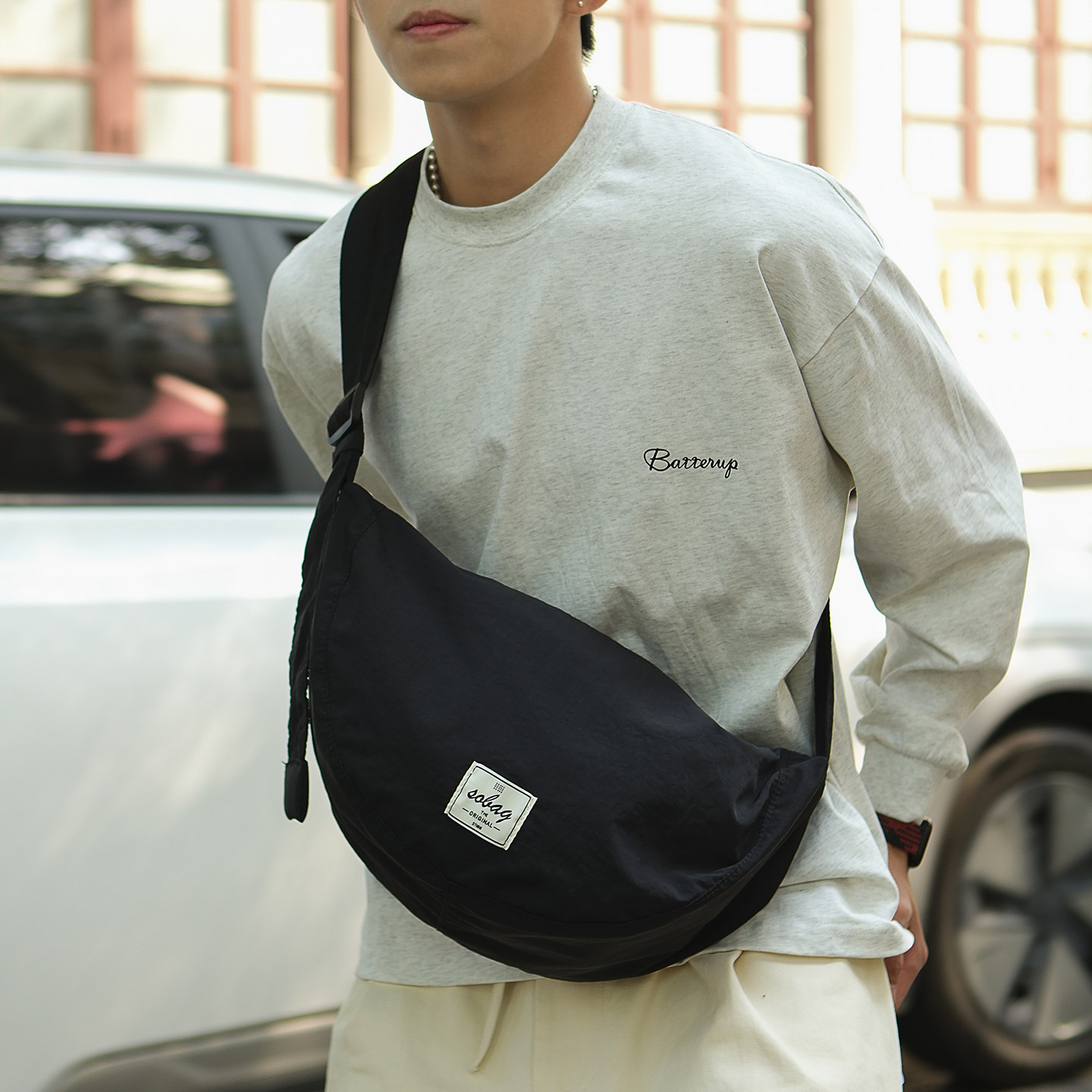 sobag山系运动中性风防水单肩斜挎尼龙布包女日系大容量通勤男包