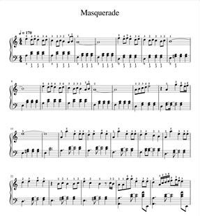 Masquerade-钢琴独奏谱-高清电子谱-流行歌曲五线谱+简谱版可选