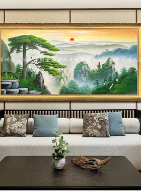 纯手绘黄山风景油画中式迎客松