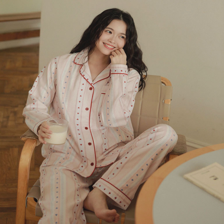 秋冬季女士全棉磨毛绒布纯棉睡衣长袖长裤家居服套装