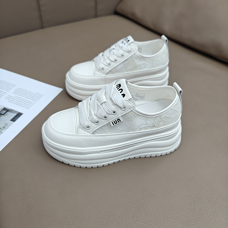 网面便捷小白鞋女2026夏季轻便松糕厚底小个子增高镂空休闲运动鞋