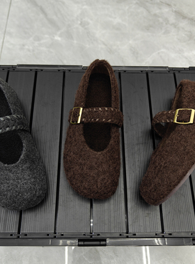 毛呢鞋高级感灰色加绒单鞋保暖棉鞋女法式2025秋冬季玛丽珍毛毛鞋