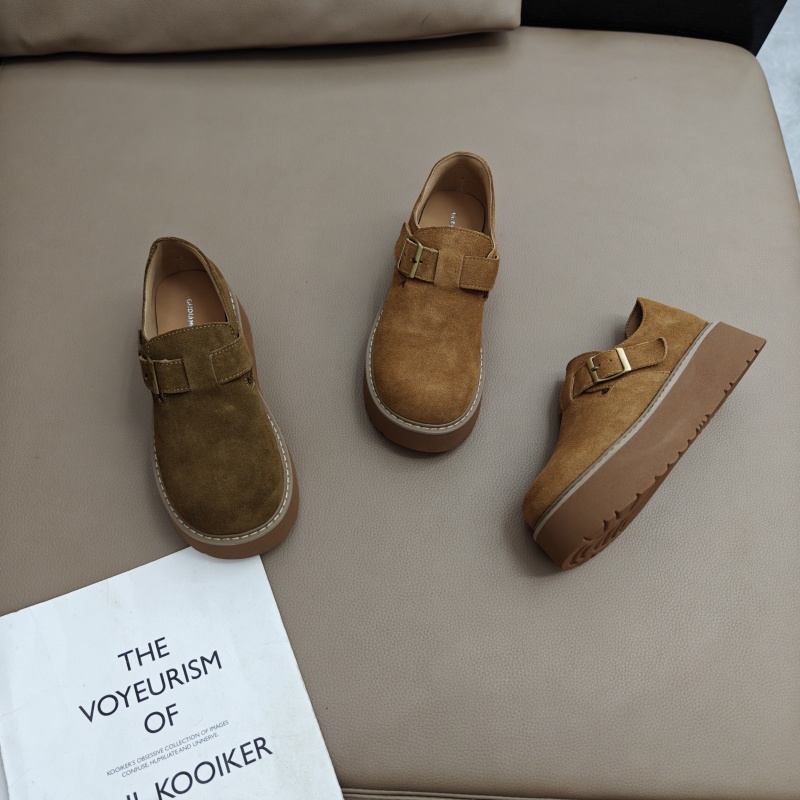 牛绒皮勃肯鞋女厚底2025冬新款复古磨砂超轻便一脚蹬魔术贴单鞋子