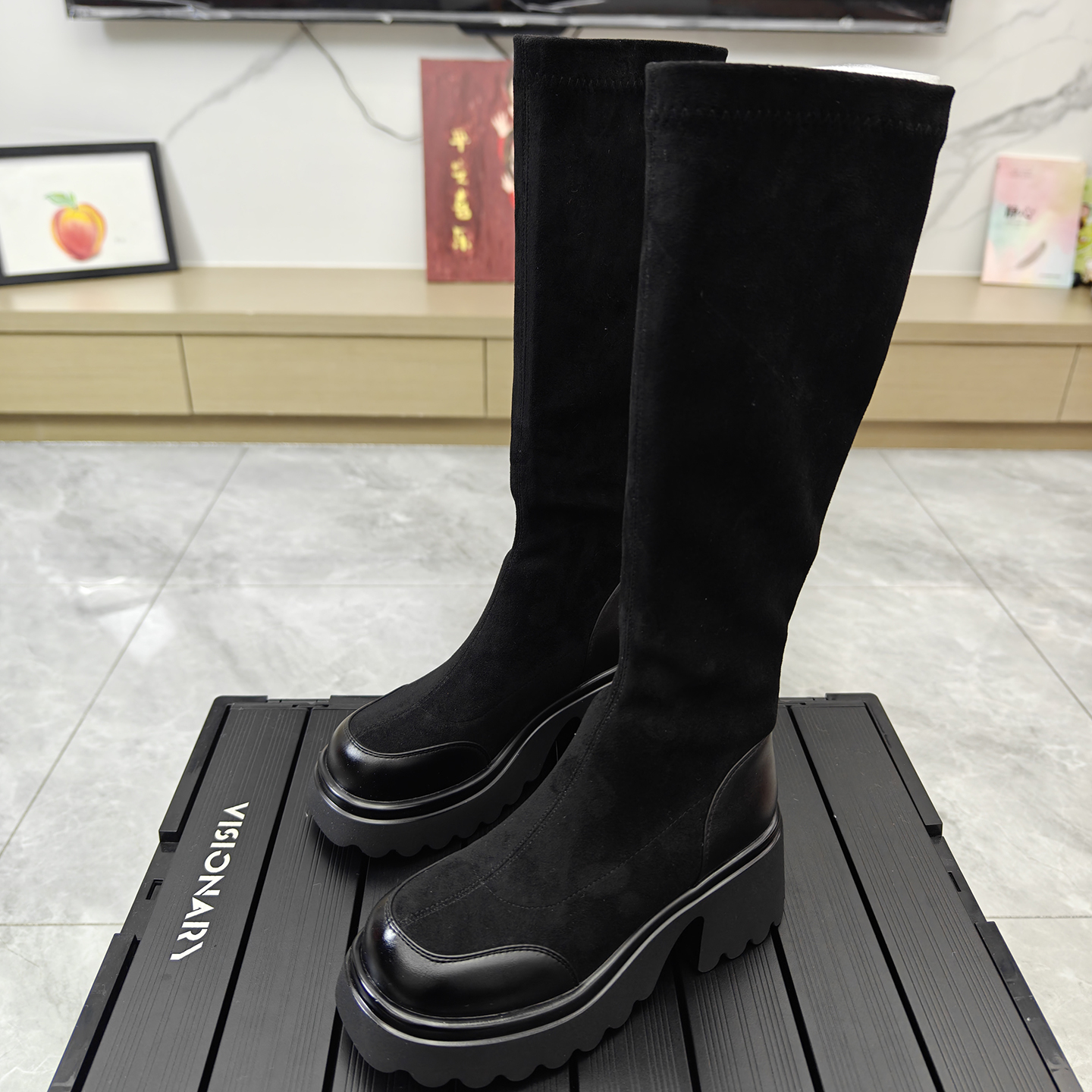 冬瘦瘦靴厚底增高不过膝骑士长靴