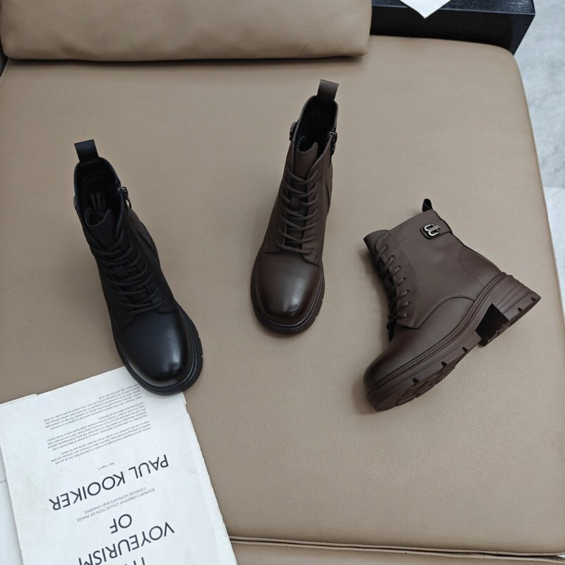 真皮加绒马丁靴软底短筒短靴中跟