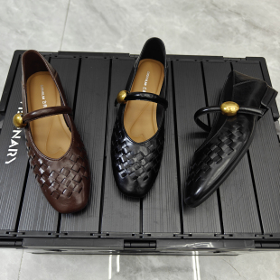 气质百搭一字带方头小皮鞋 女2025新款 气质编织浅口玛丽珍单鞋 韩版