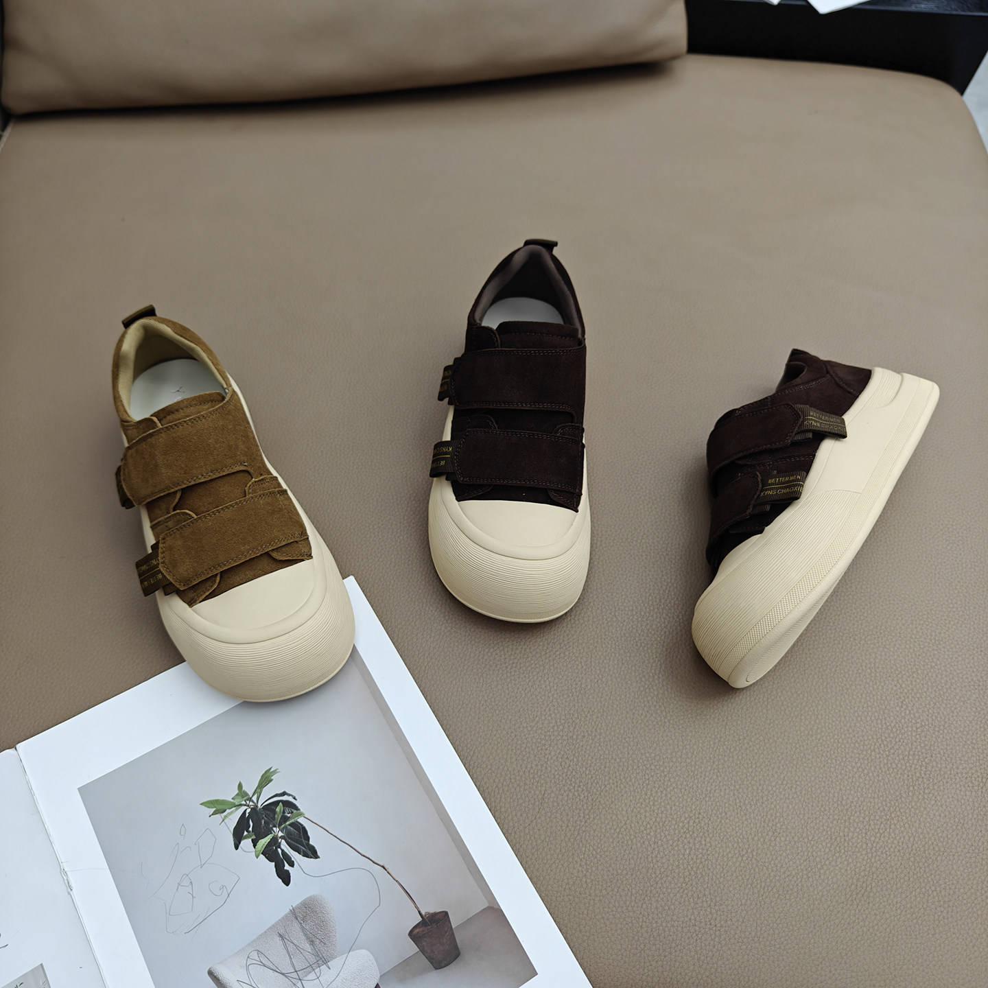 真皮丑萌娃娃头板鞋女2025新款欧货魔术贴厚底时尚百搭运动休闲鞋,女鞋,休闲板鞋,淘宝优惠券,粉丝福利购,淘宝优惠卷