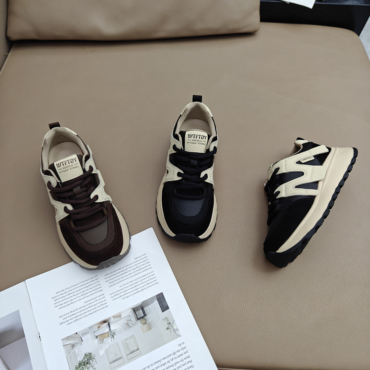 华夫拼色运动鞋女2026新款超火百搭复古休闲鞋厚底轻便跑步老爹鞋