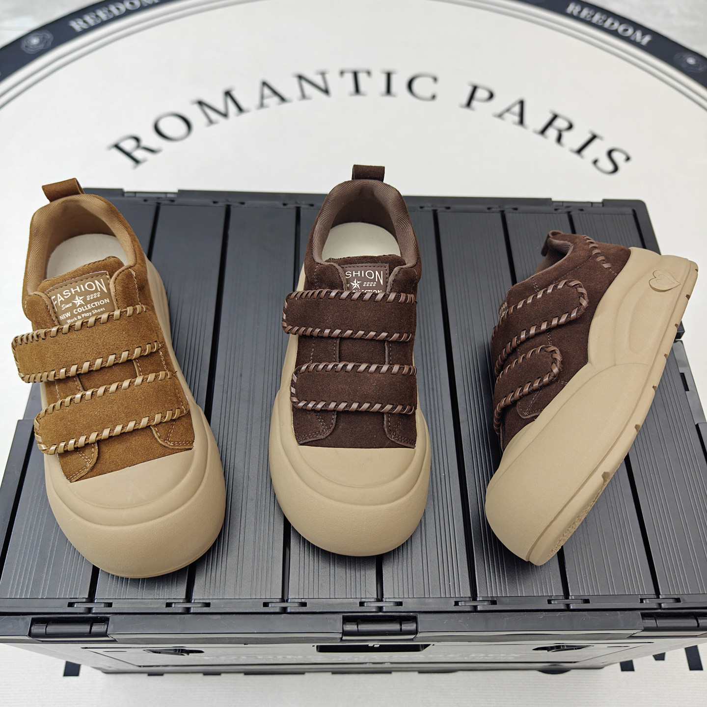 厚底板鞋女2025新款百搭休闲鞋牛绒皮魔术贴女鞋小众不累脚饼干鞋,女鞋,时尚休闲鞋,淘宝优惠券,粉丝福利购,淘宝优惠卷