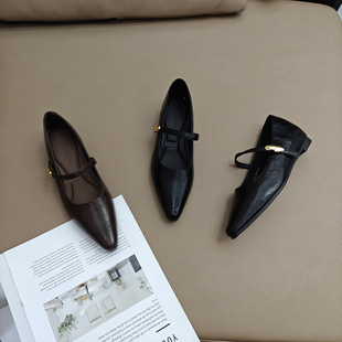 复古尖头玛丽珍女鞋2025新款法式软皮小香风单鞋女软底浅口平底鞋