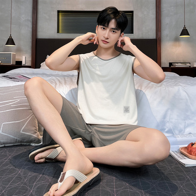 莫代尔冰丝男士背心睡衣夏季