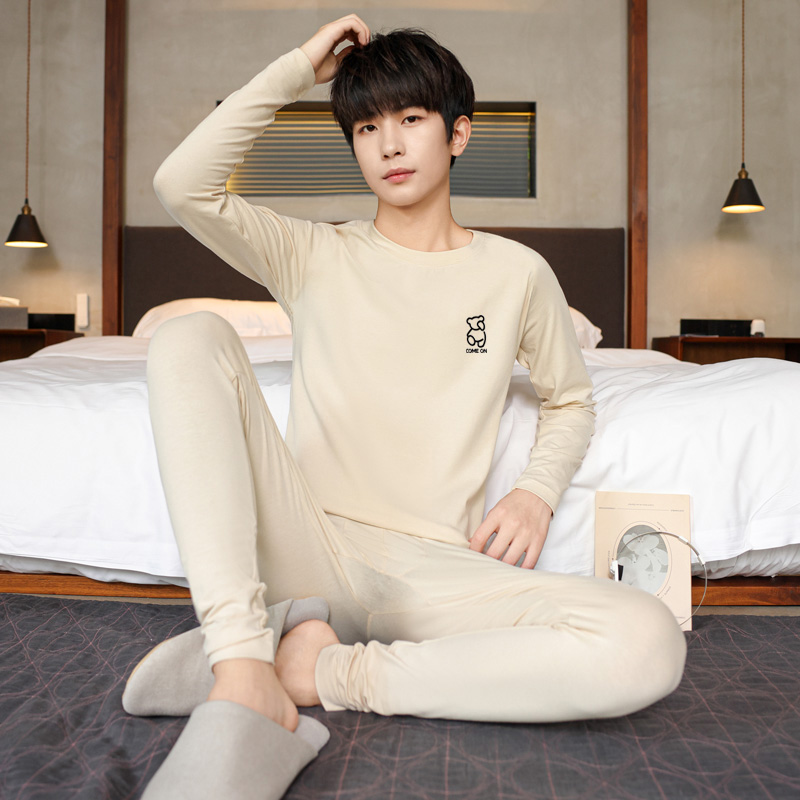 青少年秋衣秋裤男士内衣套装纯棉抗菌初高中学生线衣打底保暖内衣