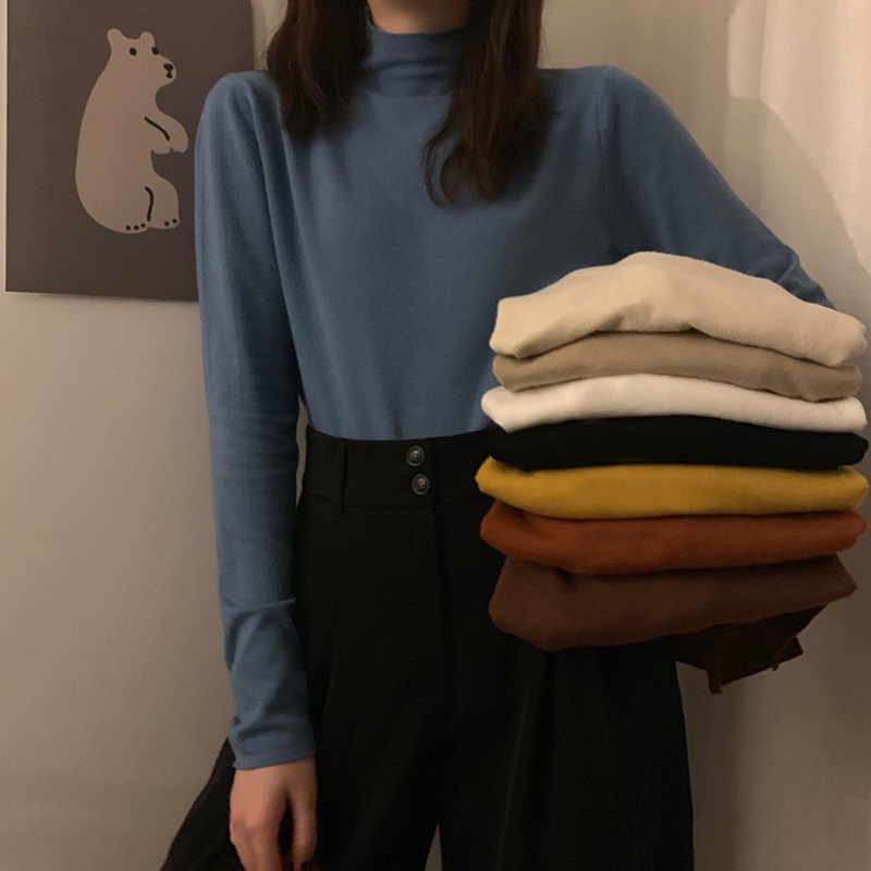 打底衫女半高领德绒t恤加绒上衣
