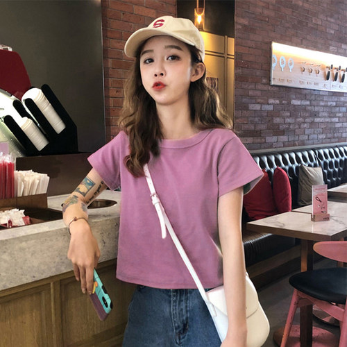 小衫2020夏新款纯棉短袖女纯色