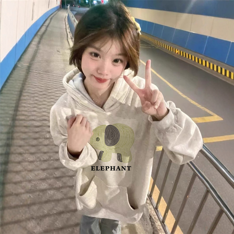 加绒连帽韩系氛围灰色百搭卫衣