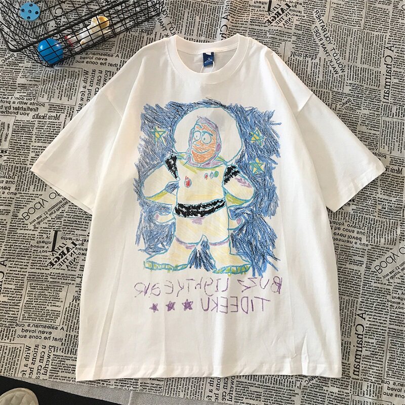 速发大码hiphop美式复古T恤夏季宽松韩版别致设计感炸街上衣is