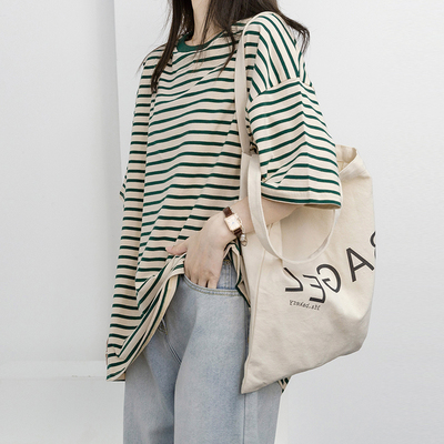 速发over上复zei古条纹t恤夏韩版宽松慵懒风ch百搭s衣