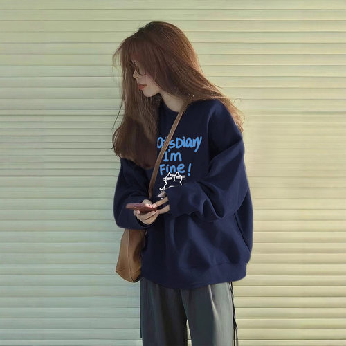 美式chic正肩卫衣女宽松情侣加绒