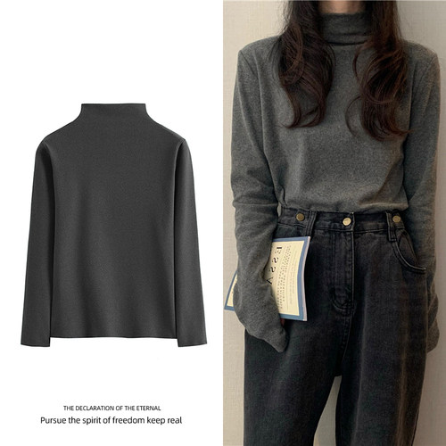 德绒女半高领打底衫内搭洋气加绒秋冬洋气新款时尚个性大码女装潮