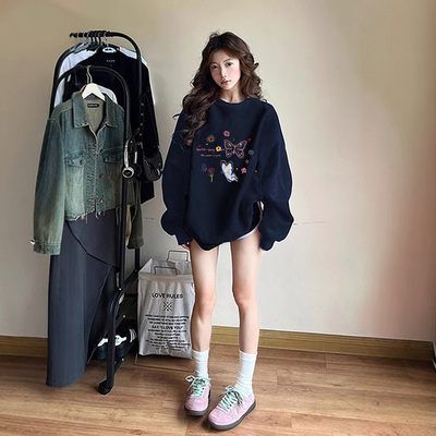 韩系chic小个子正肩卫衣女加绒潮