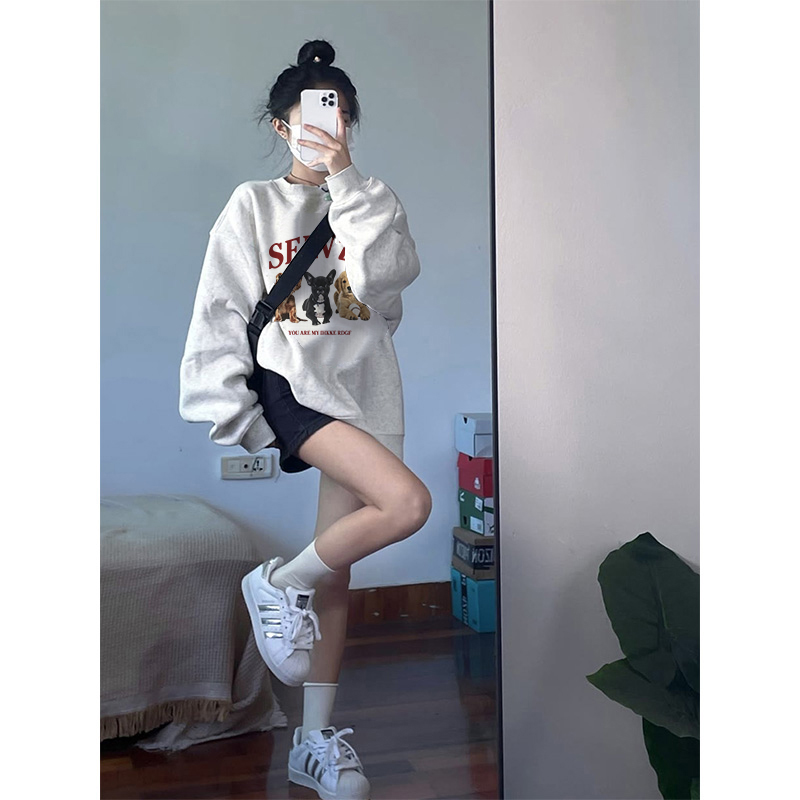 慵懒风chic韩版秋冬加绒卫衣女