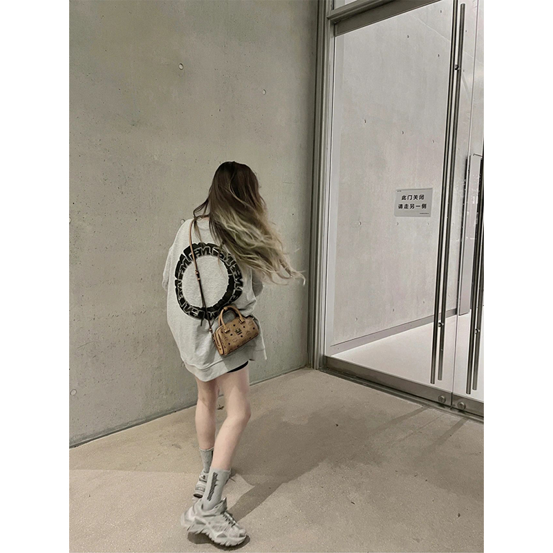 hiphop大码复古灰色薄款卫衣外套