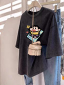 上衣hiphop甜酷风微胖显瘦T恤小众水洗灰ins潮短袖 欧货大码 女装 夏