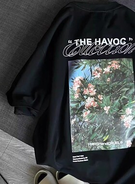 超火cec大码黑色短袖t恤女潮hiphop欧货美式ins风复古胖mm上衣女