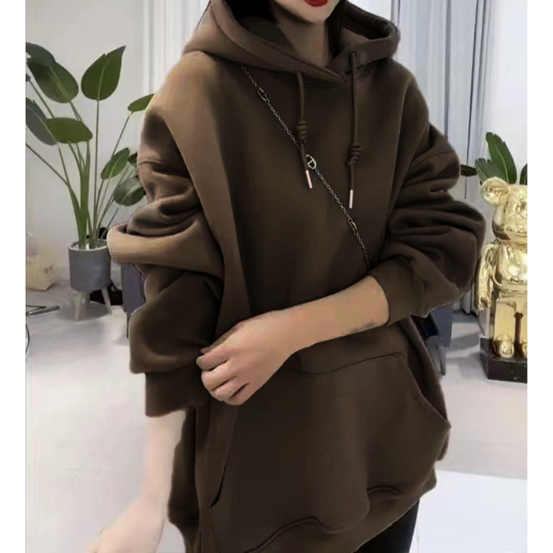 秋冬加绒连帽卫衣美式纯色百搭