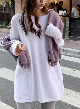 速发早秋衣ch白色外上o衣国潮宽松长袖t恤穿versize内搭打底衫