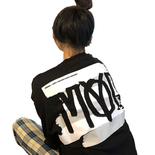 港风黑色短袖t恤女欧美高街hiphop网红宽松大码bf胖mm炸街上衣夏