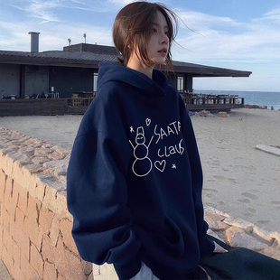 山东即墨卫衣女秋冬oversize大码宽松加绒加厚帽衫ins潮美式上衣