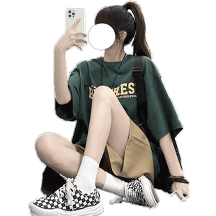 vintage美式街头大码t恤女夏季ins潮纯棉宽松短袖超火cec别致上衣
