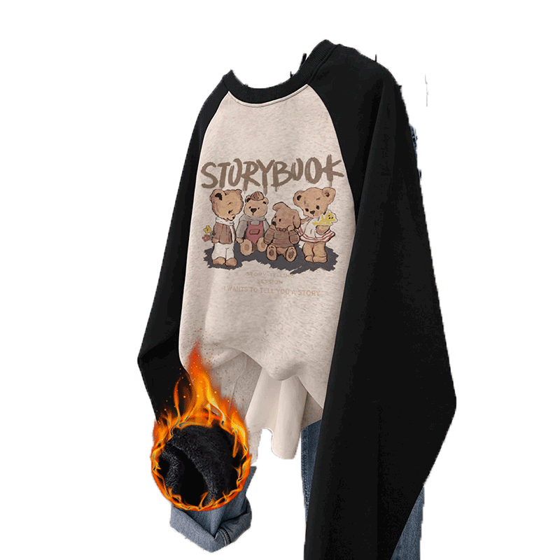 韩版插肩袖加绒卫衣复古宽松