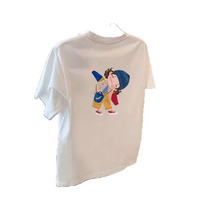 短袖美式卡通正肩纯棉t恤女