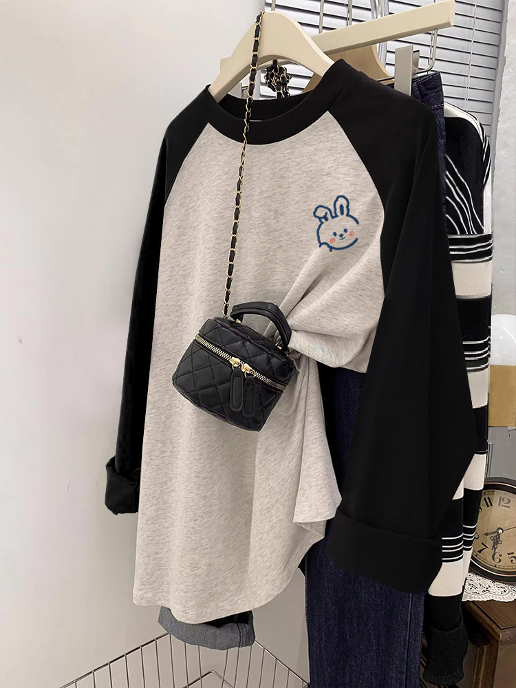 高级感撞色T恤女秋季新款ins长袖