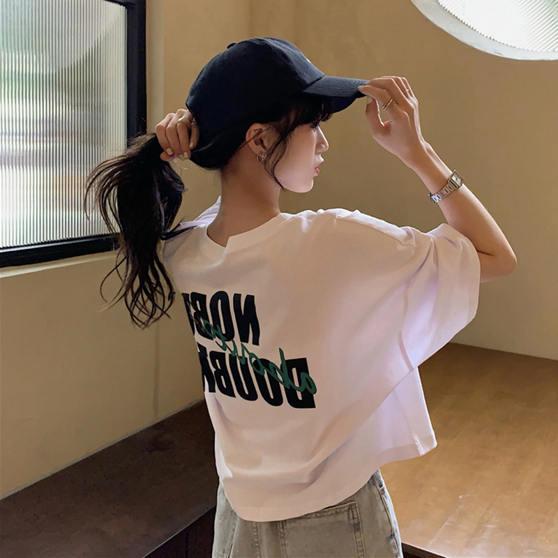 大码ulzzang短袖T恤宽松设计感小众轻熟百搭韩风chic短款上衣女夏