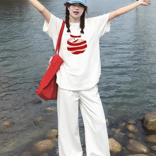夏日ootd穿搭大码苹果短袖t恤女