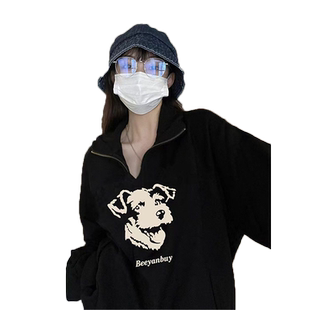 复古学院风polo领大码薄款卫衣女ins潮秋冬季美式嘻哈慵懒风外套