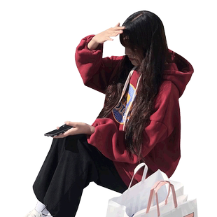 连帽卫衣女秋冬美式复古慵懒港风chic加绒oversize宽松bf大码上衣