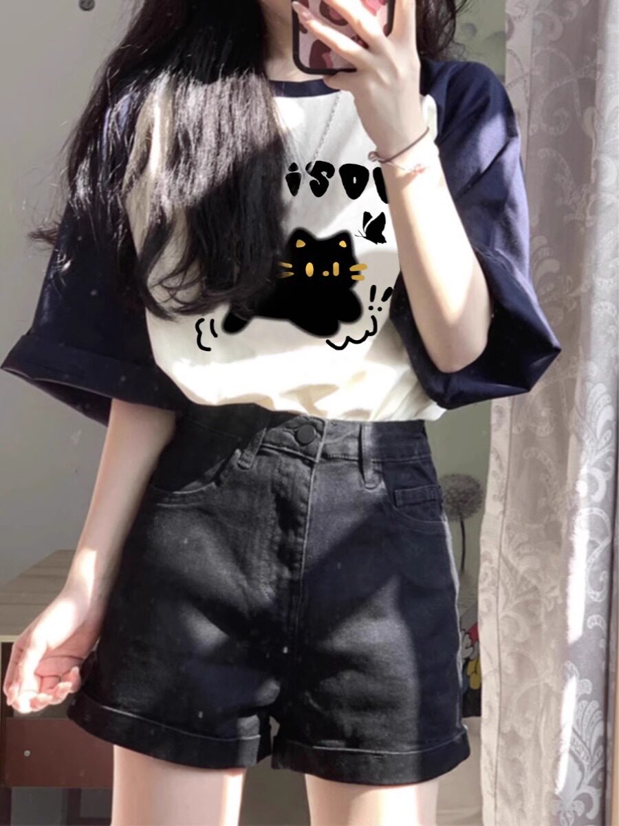 短袖t恤女insoversize插肩设计感图片