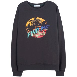 oversized宽松欧美高街灰色卫衣女情侣装ins潮复古慵懒风圆领上衣