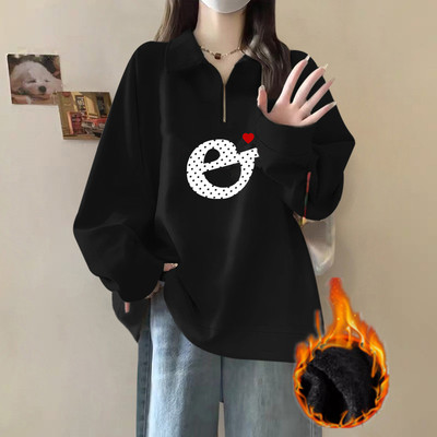 欧美半拉链polo领卫衣女oversize