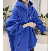 连帽卫衣女秋冬加绒hiphop高街大码 ins潮加厚纯色百搭高级感外套