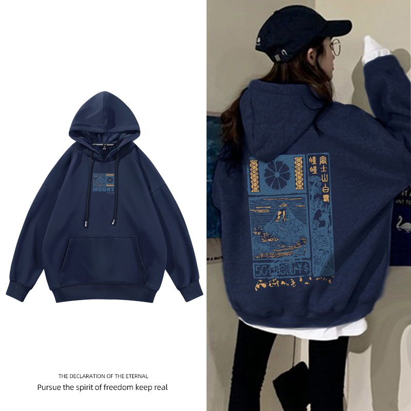 欧洲站黑色复古卫衣女宽松bf慵懒风hiphop炸街时髦加厚大码女装潮