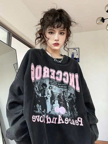 ulzzang美式复古薄款无帽卫衣女