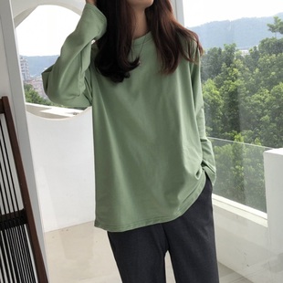ins风韩版 女春秋闺蜜装 上衣服t恤纯色bf慵懒风宽松潮 长袖 2019新款