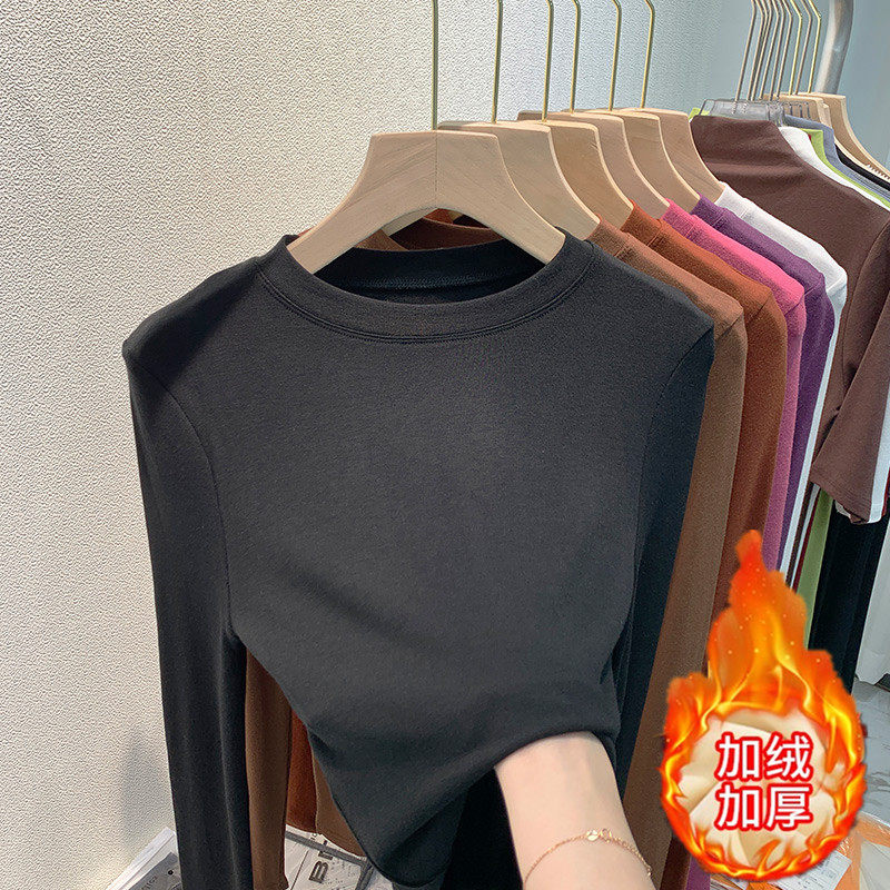 德绒轻熟圆领黑色长袖打底衫女内搭甜辣温柔超好看单穿t恤上衣ins,女装/女士精品,T恤,淘宝优惠券,粉丝福利购,淘宝优惠卷