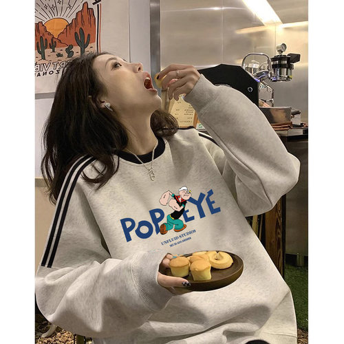 复古chic大码卫衣女三条杠上衣潮